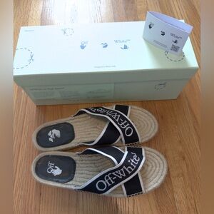 Off-White Black and White Espadrille Slides Sz 40